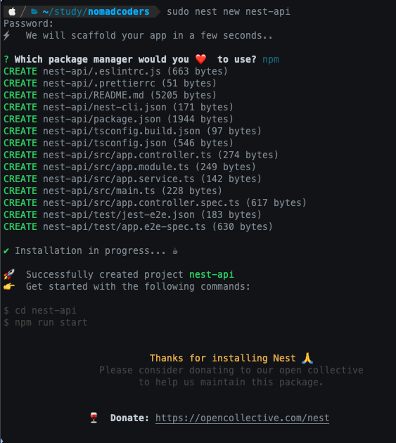 [NestJS] 프로젝트 생성시 오류 (Failed to execute command: npm install --silent)