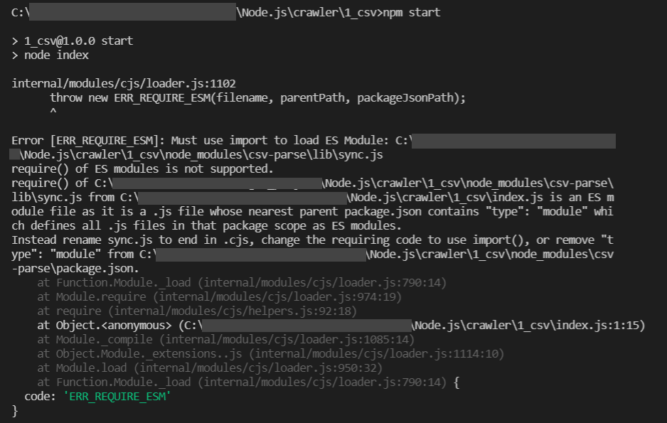 [Node.js] 크롤링 연습 - [ERR_REQUIRE_ESM]: Must use import to load ES Module ...