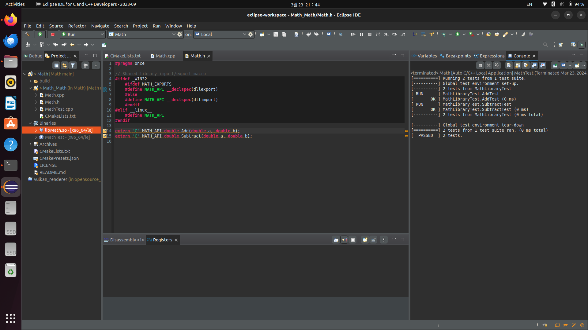 Cross-platform shared library with google test using CMake