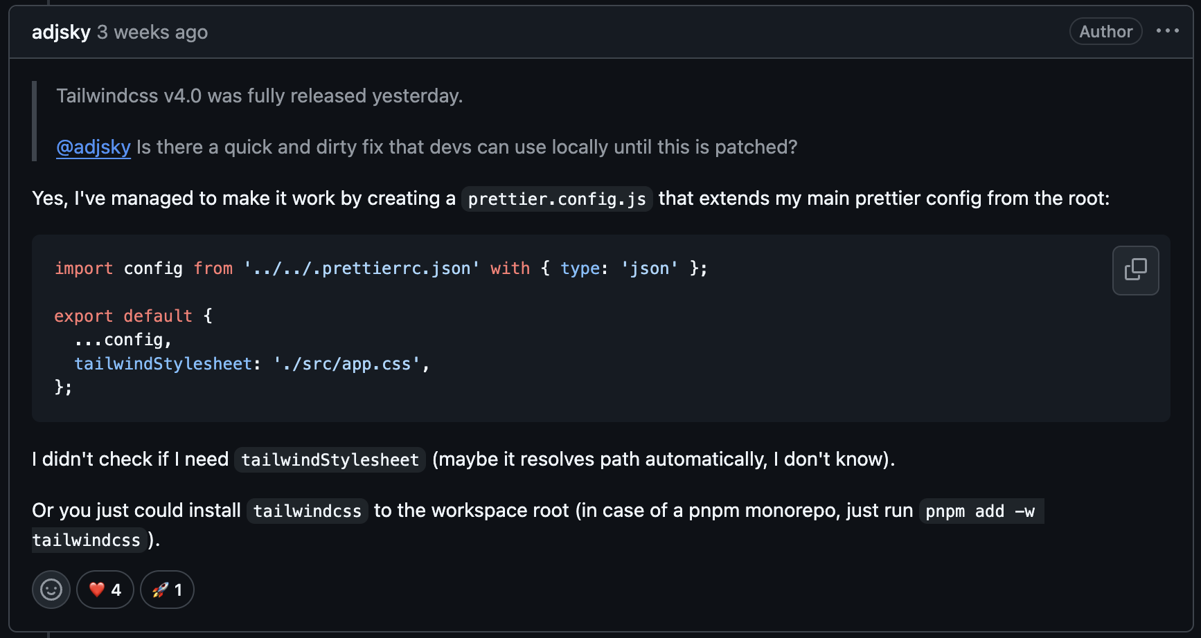 tailwind css prettier solution