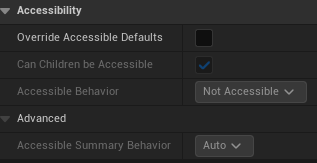 언리얼 에디터 내 위젯 접근성 세팅 화면 캡처