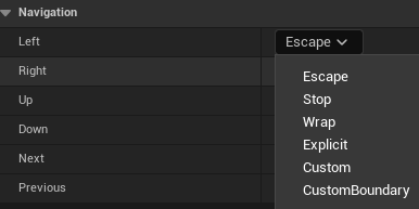 언리얼 에디터 내 UI 네비게이션 세팅 화면 캡처