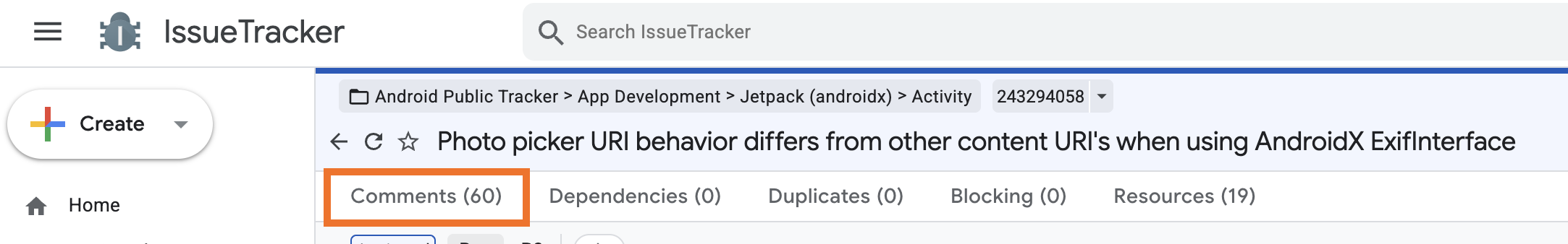 Google Issue Tracker에 수십 개의 댓글