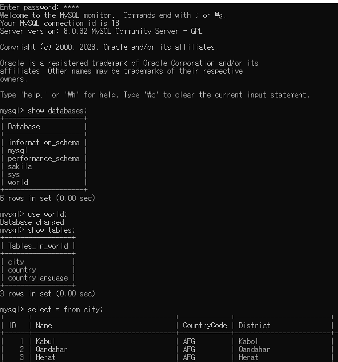 cmd로 데이터 베이스 테이블 확인하는 방법