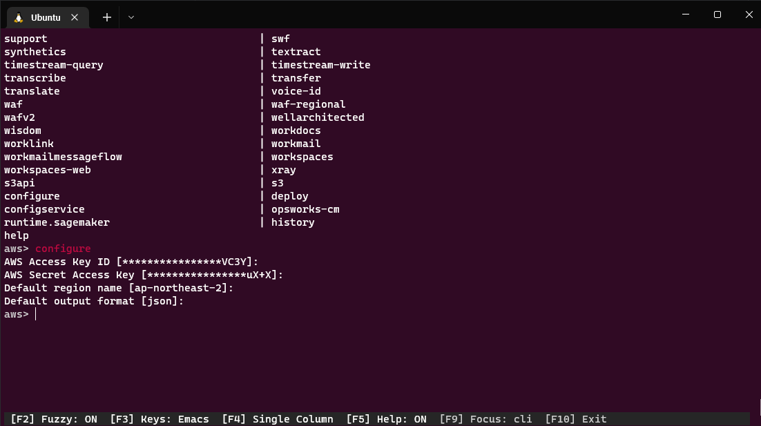 aws-shell configure