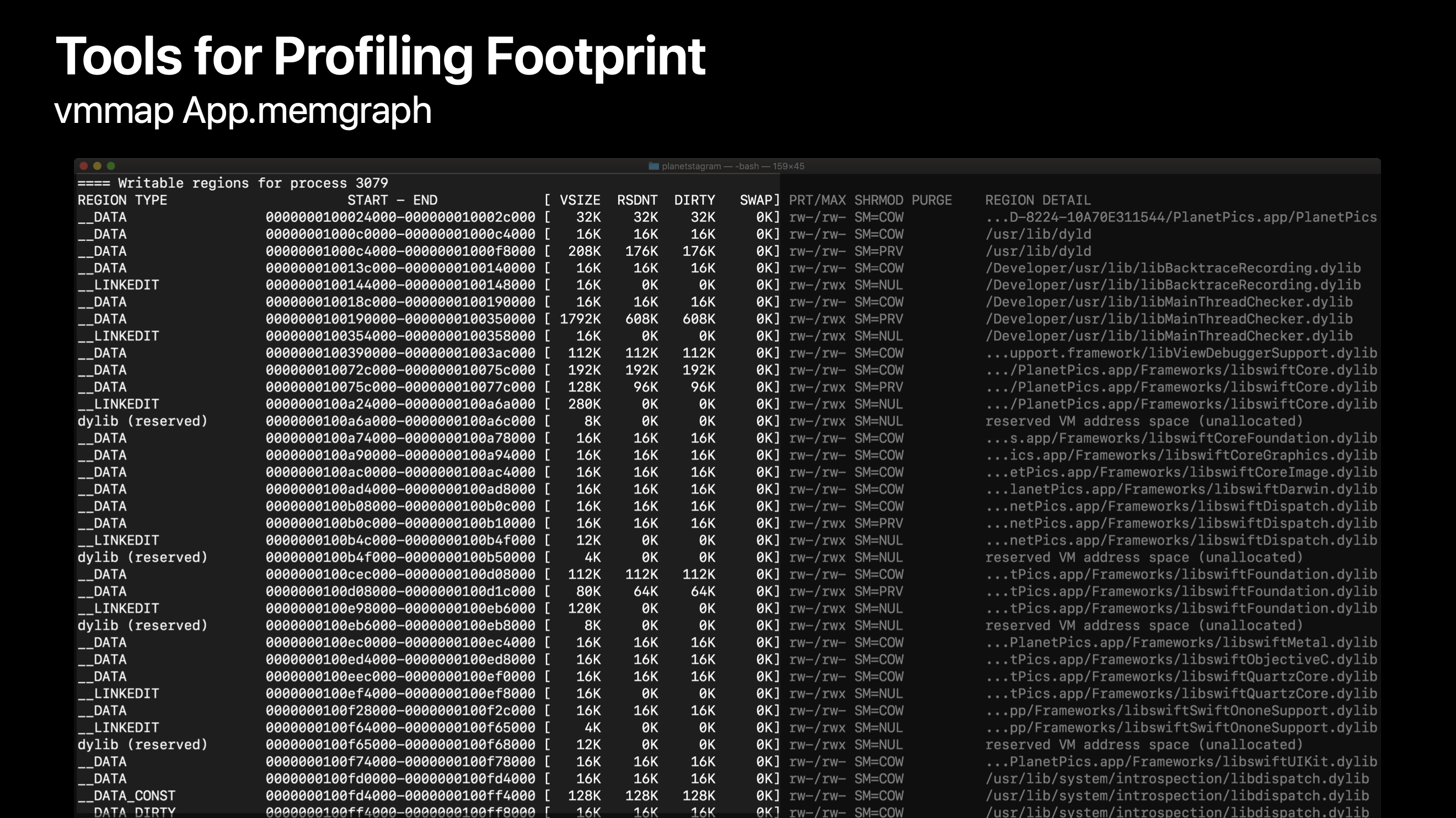 vmmap - command line tool