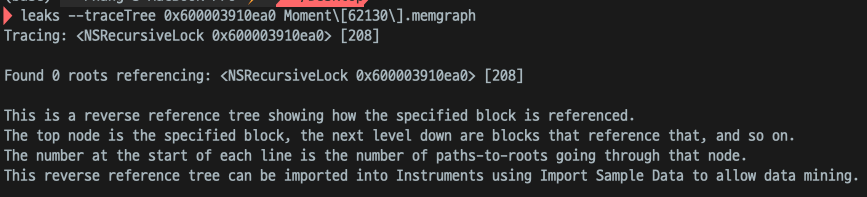 leaks --traceTree - command line tool