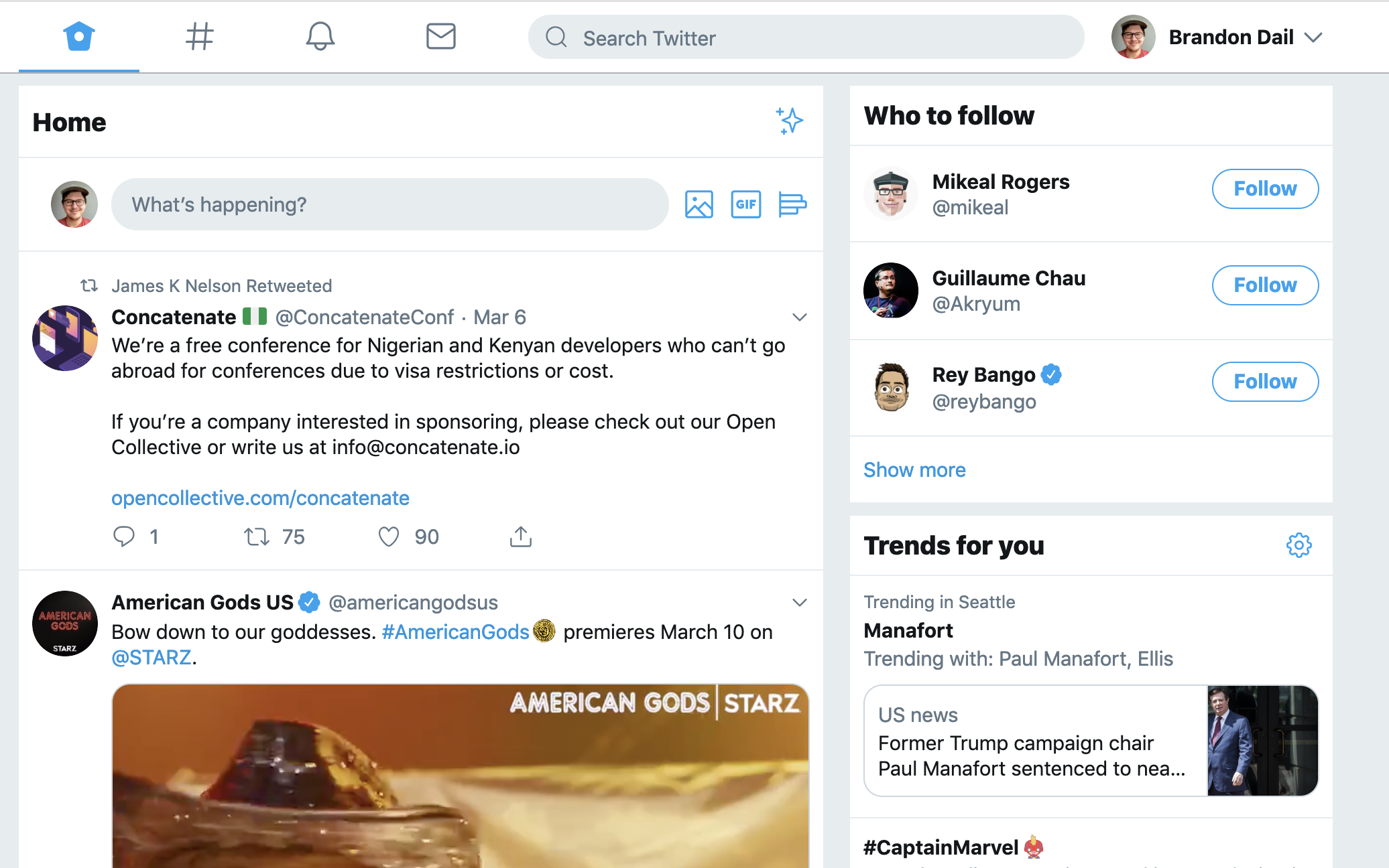 A screenshot of twitter.com, logged in