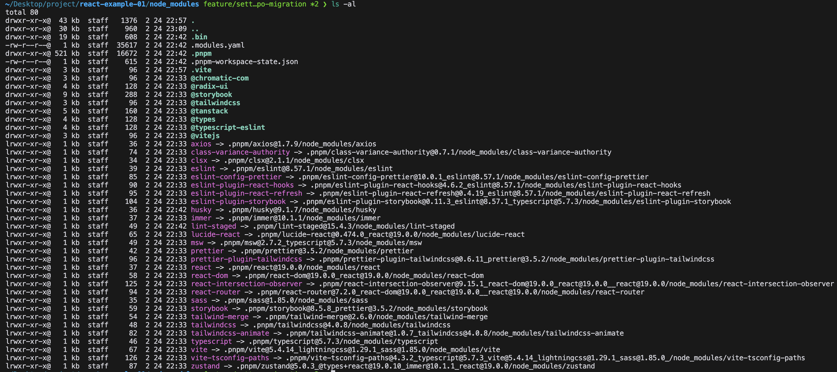 현재 프로젝트에서 사용하는 node_modules내부 상태