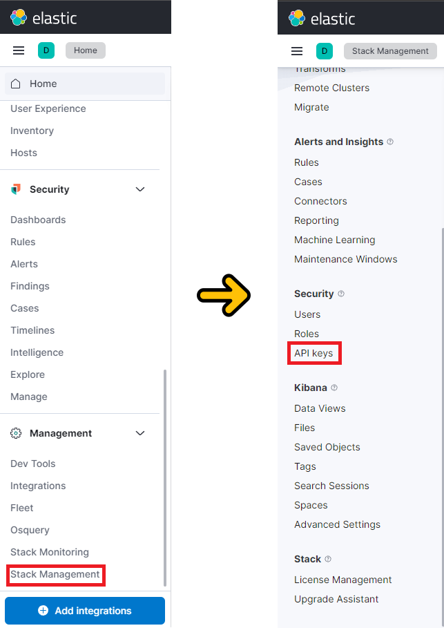 Kibana API Keys Menu