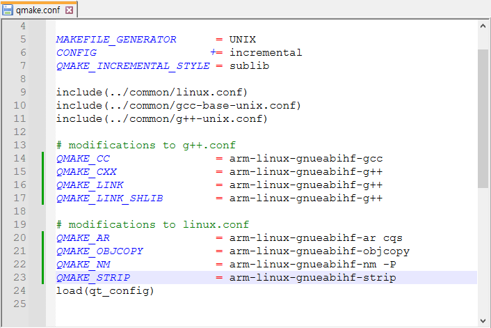 linux-arm-gnueabig++\qmake.conf 수정 후