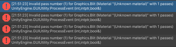 Invalid pass number (1) for Graphics.Blit (Material "(Unknown material)" with 1 passes)