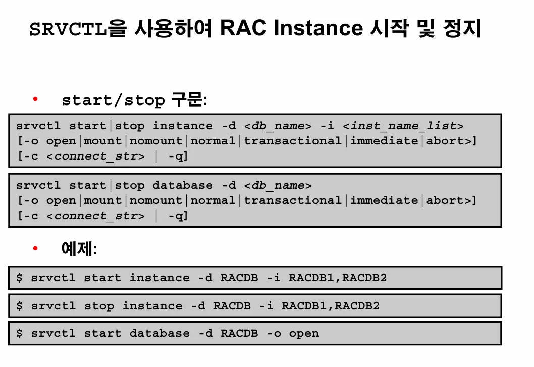 [Oracle] srvctl 명령어로 RAC 인스턴스 올리고 내리기 1