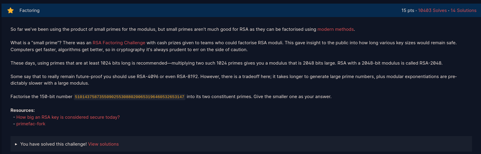 [CryptoHack] RSA(Primes Part 1)