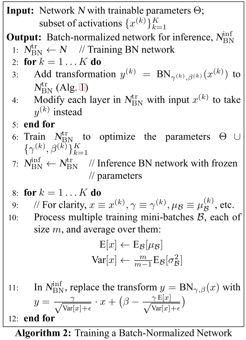 Algorithm 2: Training a Batch-Normalized Network