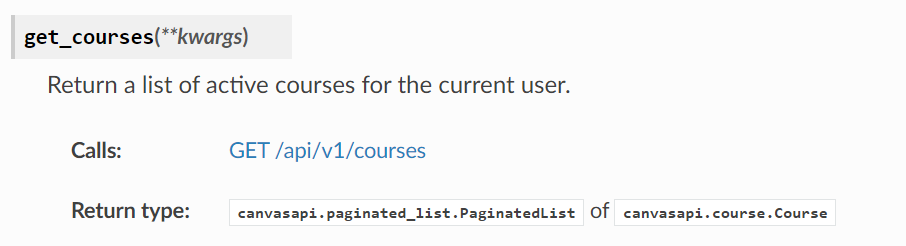 canvasapi docs 에서 get_courses()에 대한 설명문