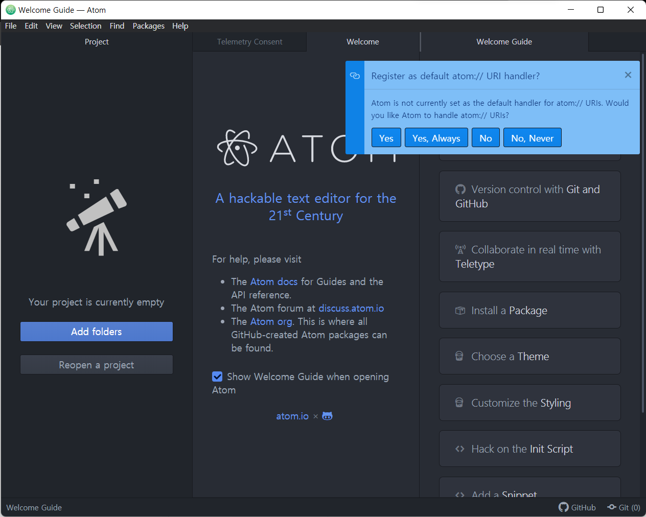 [WEB1] Atom Editor 설치 & Atom과 github 연동 (cmd 필요 없음)