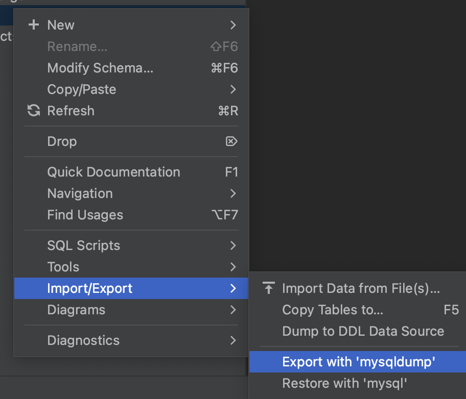 Datagrip dump export import
