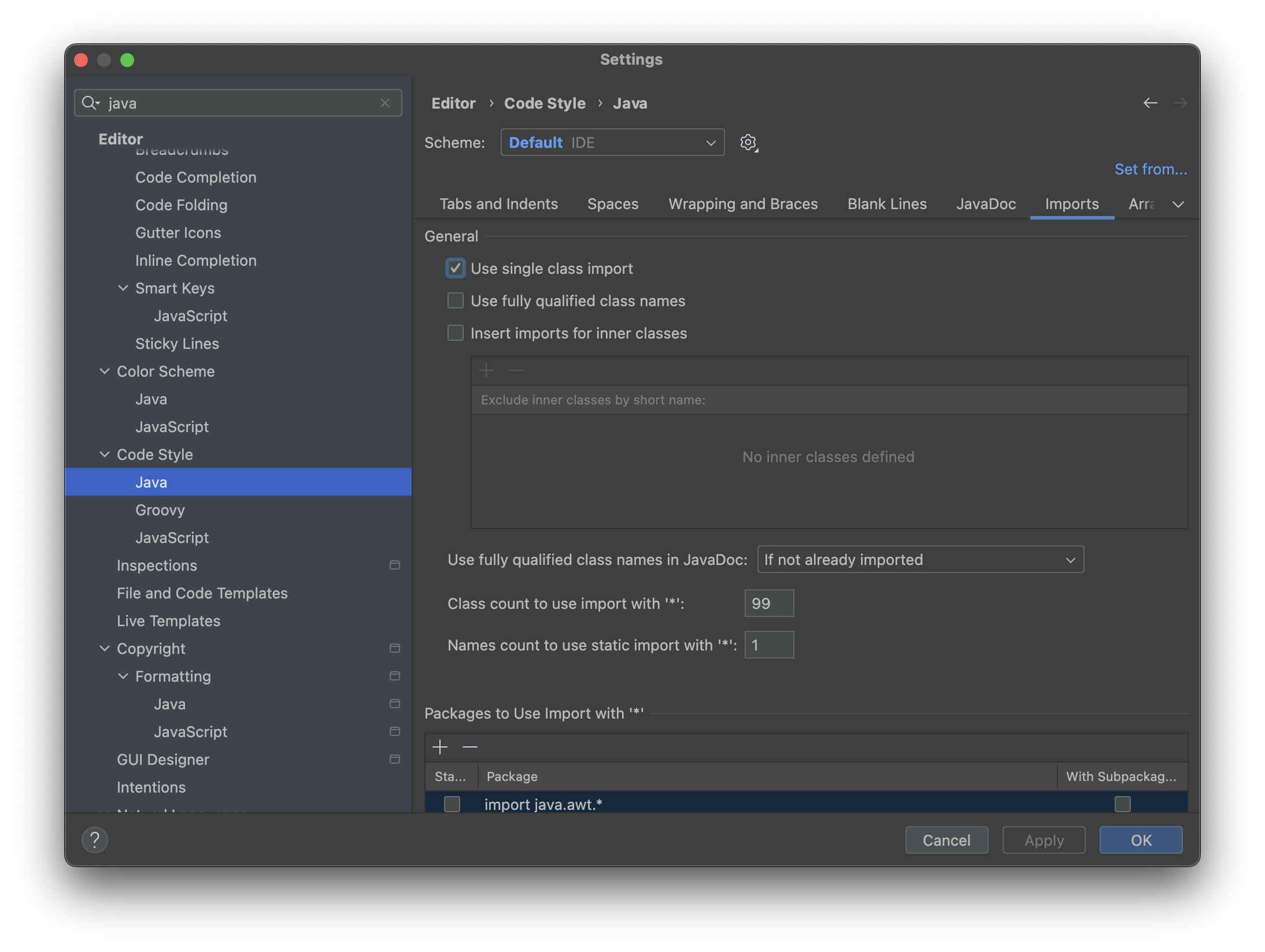 [IntelliJ] Java Code Style imports 세팅