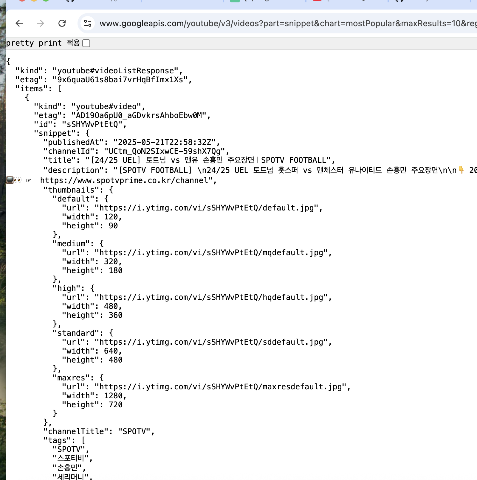 Youtube API 사용법(간단한 검색 기능 구현해보기)