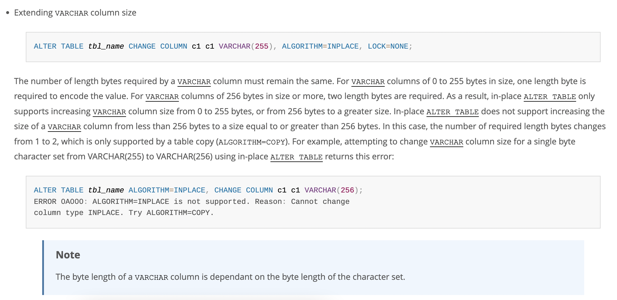 extending VARCHAR column size