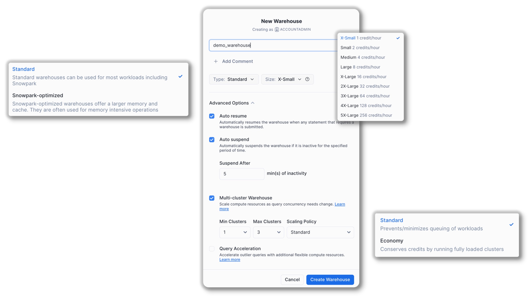 웨어하우스 생성