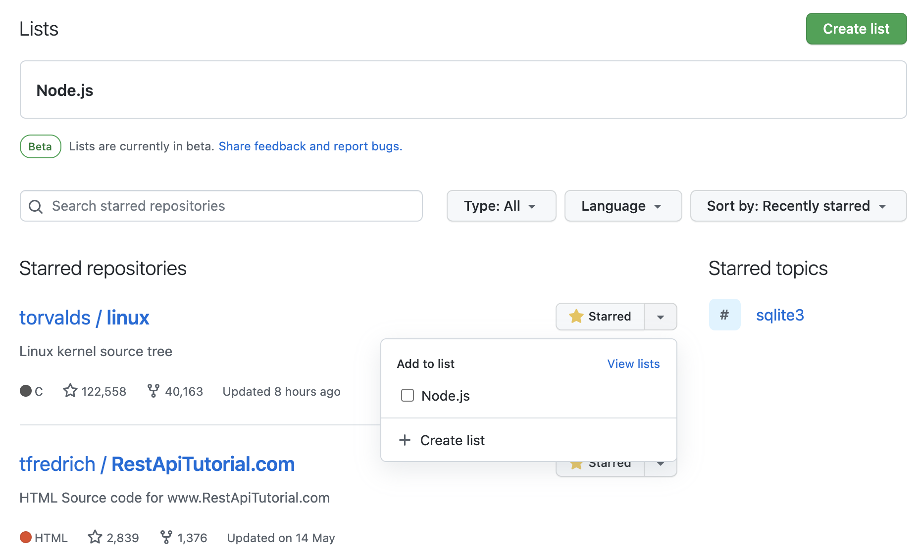 GitHub Star List 만들기