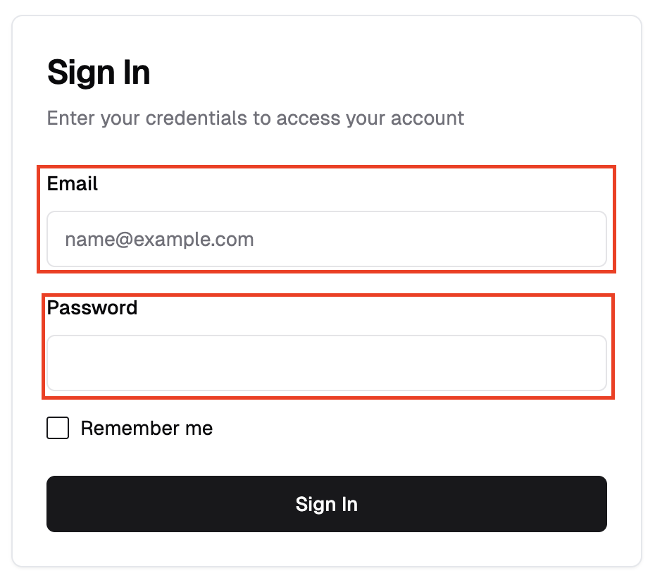 sign in form
