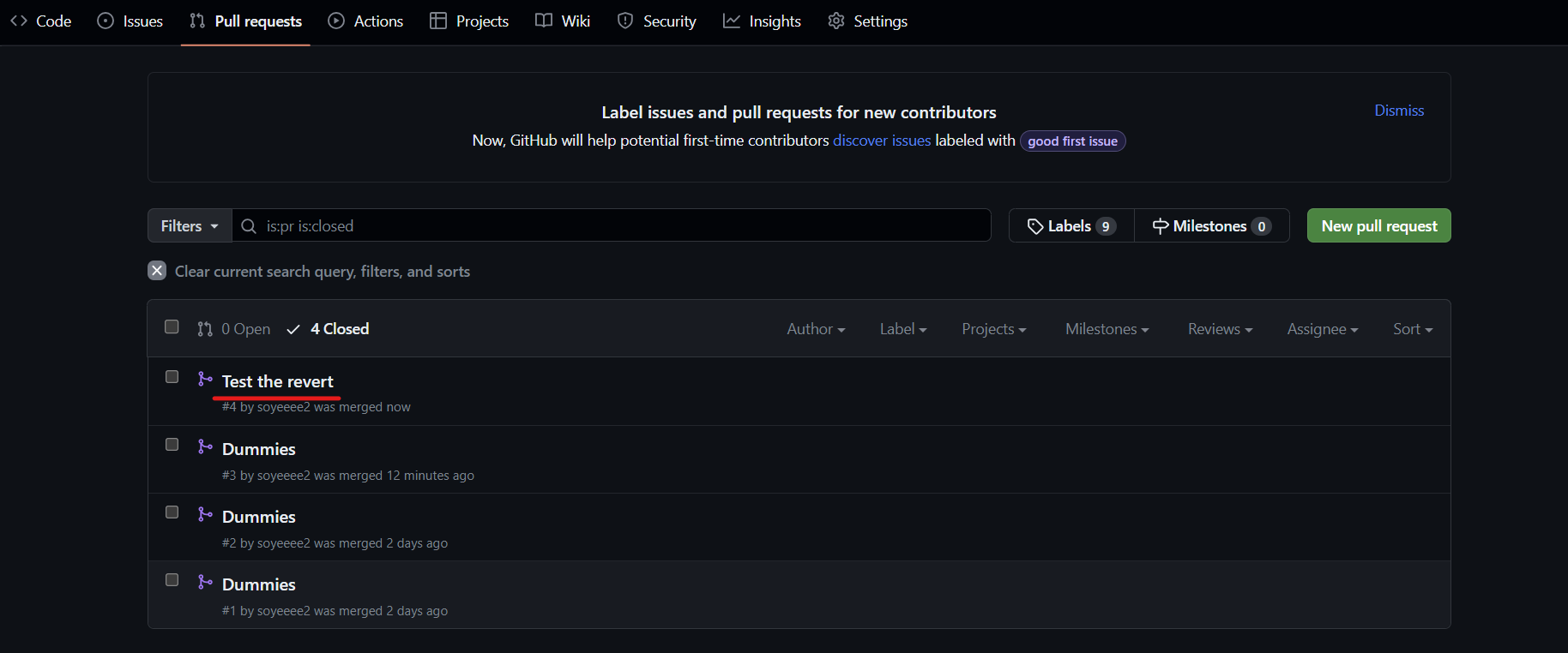 Github Pull Request Merge 후 취소하는 방법(Revert)