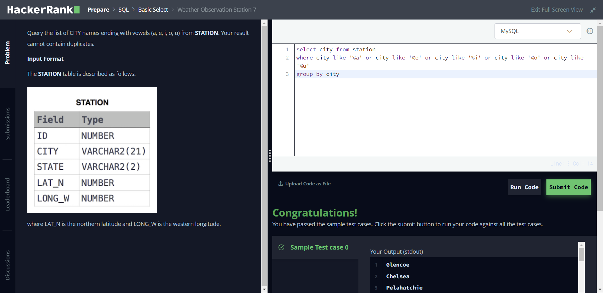 hackerrank-weather-observation-station-7