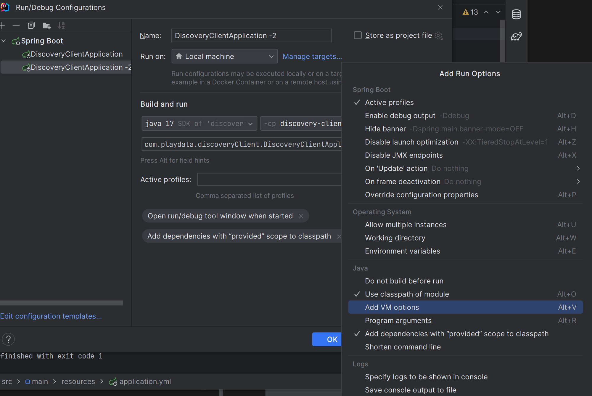Edit Configutration에 다시 들어가서 VM options을 추가한다.