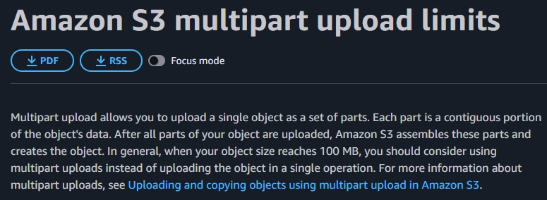 AWS multipart 권장 대용량 파일 기준