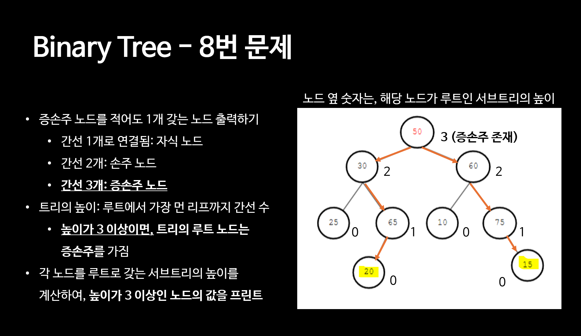 크래프톤 정글 코딩 테스트 문제 해결: 트리 구조와 재귀적 탐색을 통한 증손주 노드 찾기