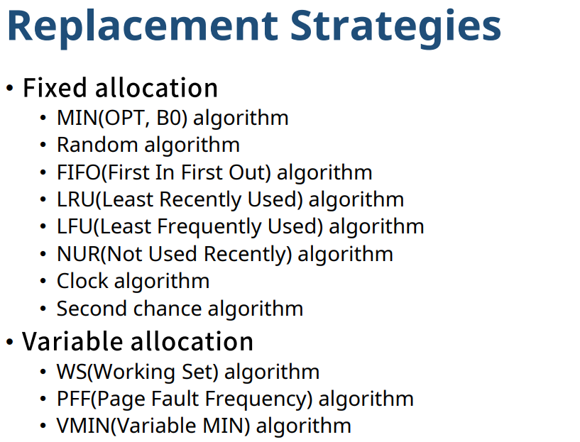 Replacement strategies Algorithms