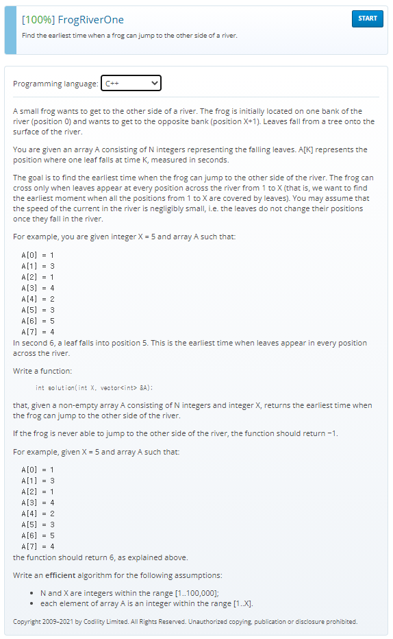 [ Codility ] - Lesson4 FrogRiverOne(C++)