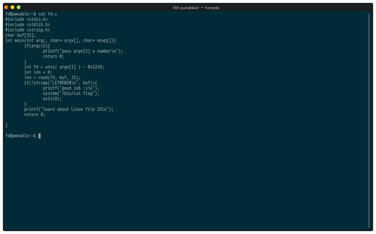 [ Pwnable.kr ] fd(file descriptor)
