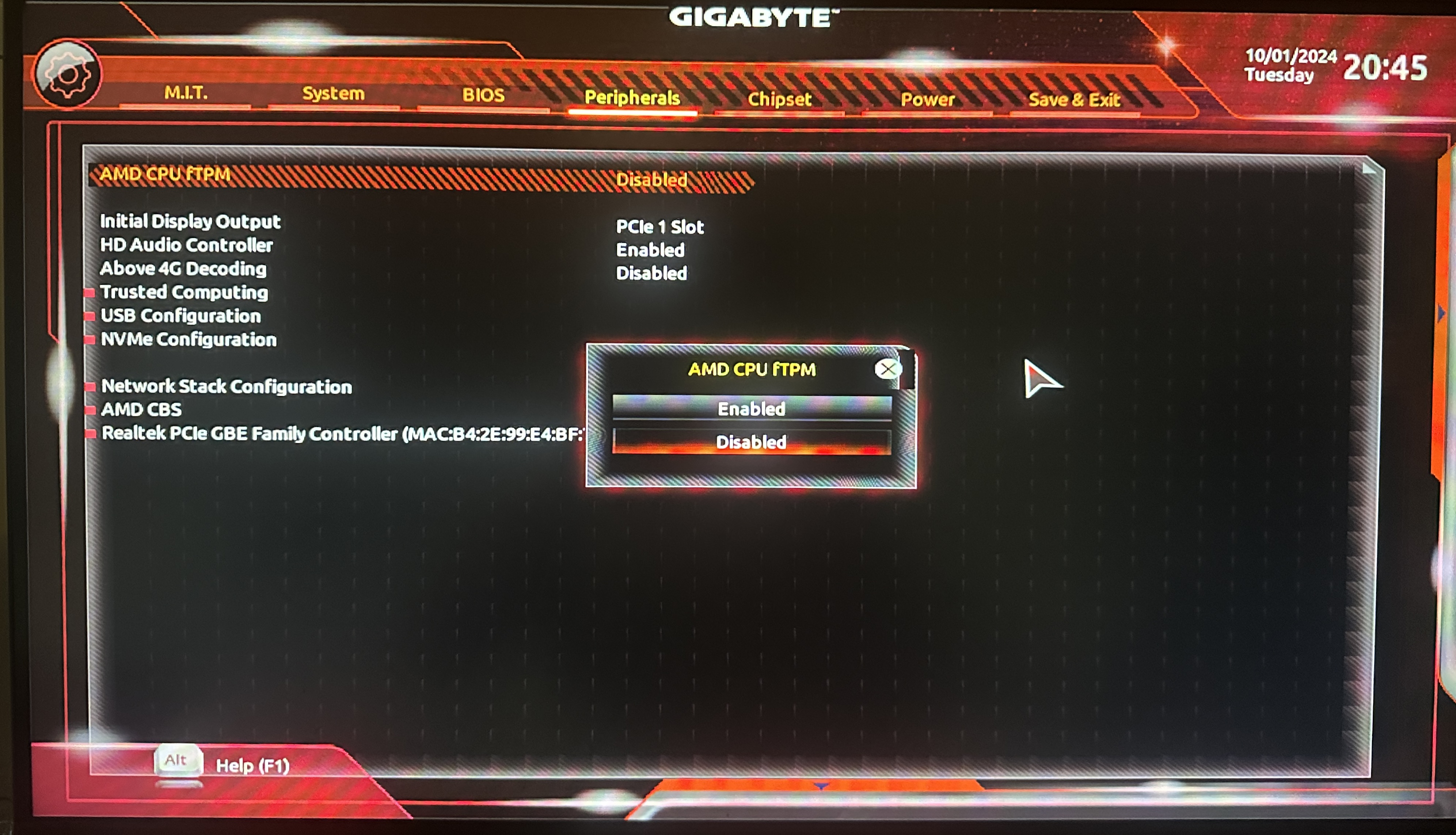 Ftmp 윈도우11 TPM 2.0 설정 GIGABYTE 바이오스