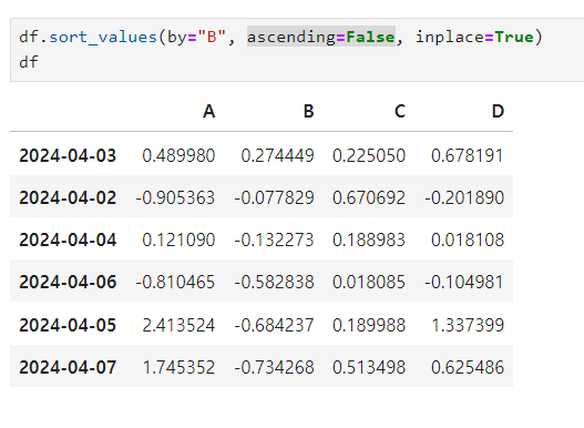 B를 기준으로 내림차순 출력하기