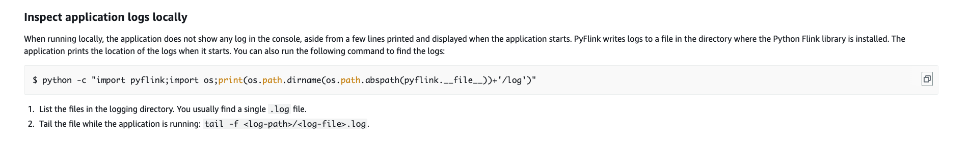 Inspect application logs locally