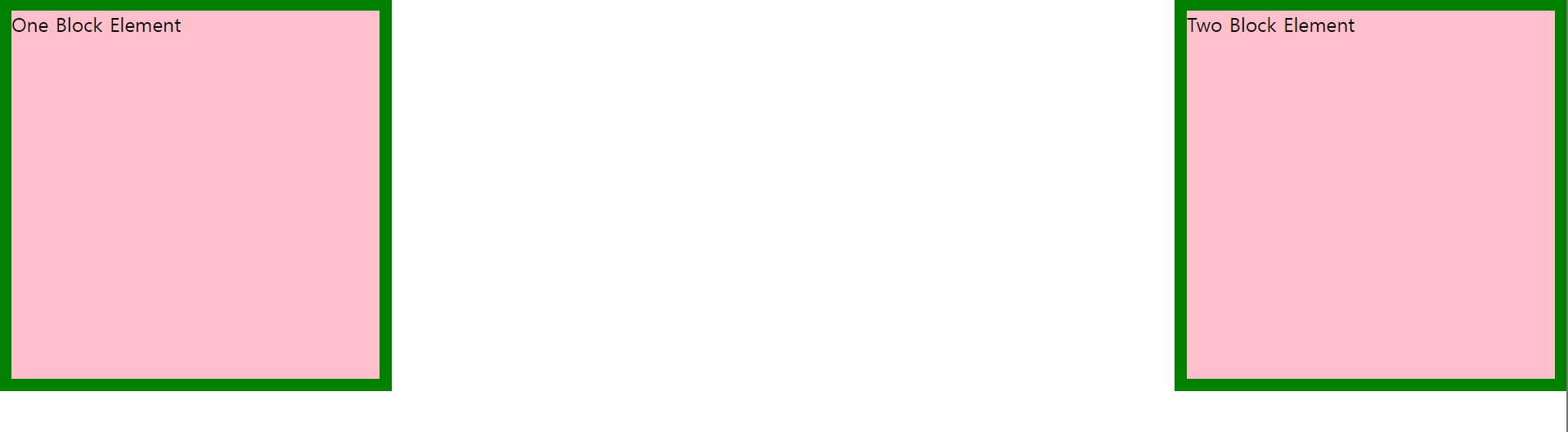 one block에 float:left, two block에 float:right