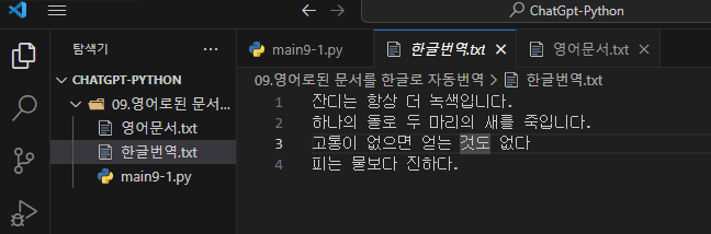 [Python] 챗GPT를 활용한 40가지 파이썬 프로그램 만들기-영어 문서를 한글로 자동번역