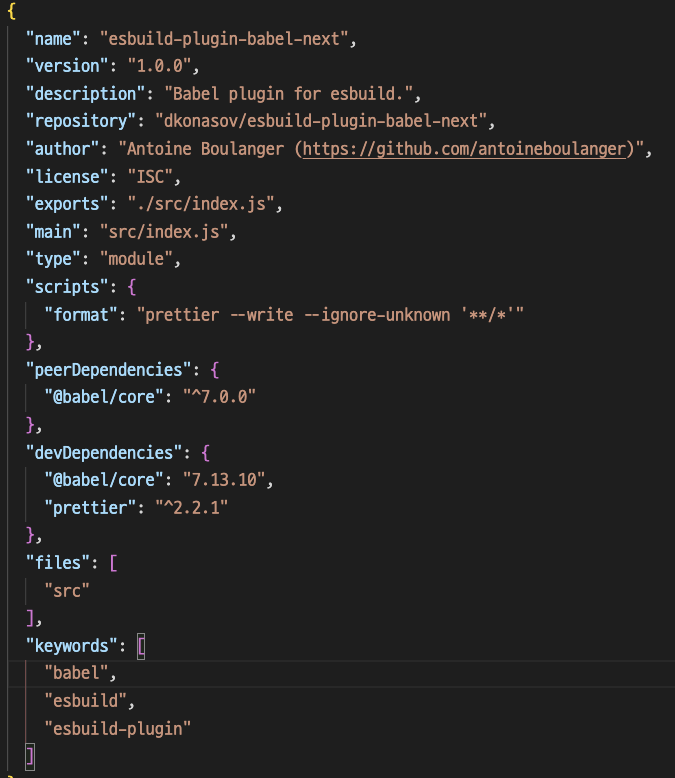 esbuild-plugin-babel-next의 package.json
