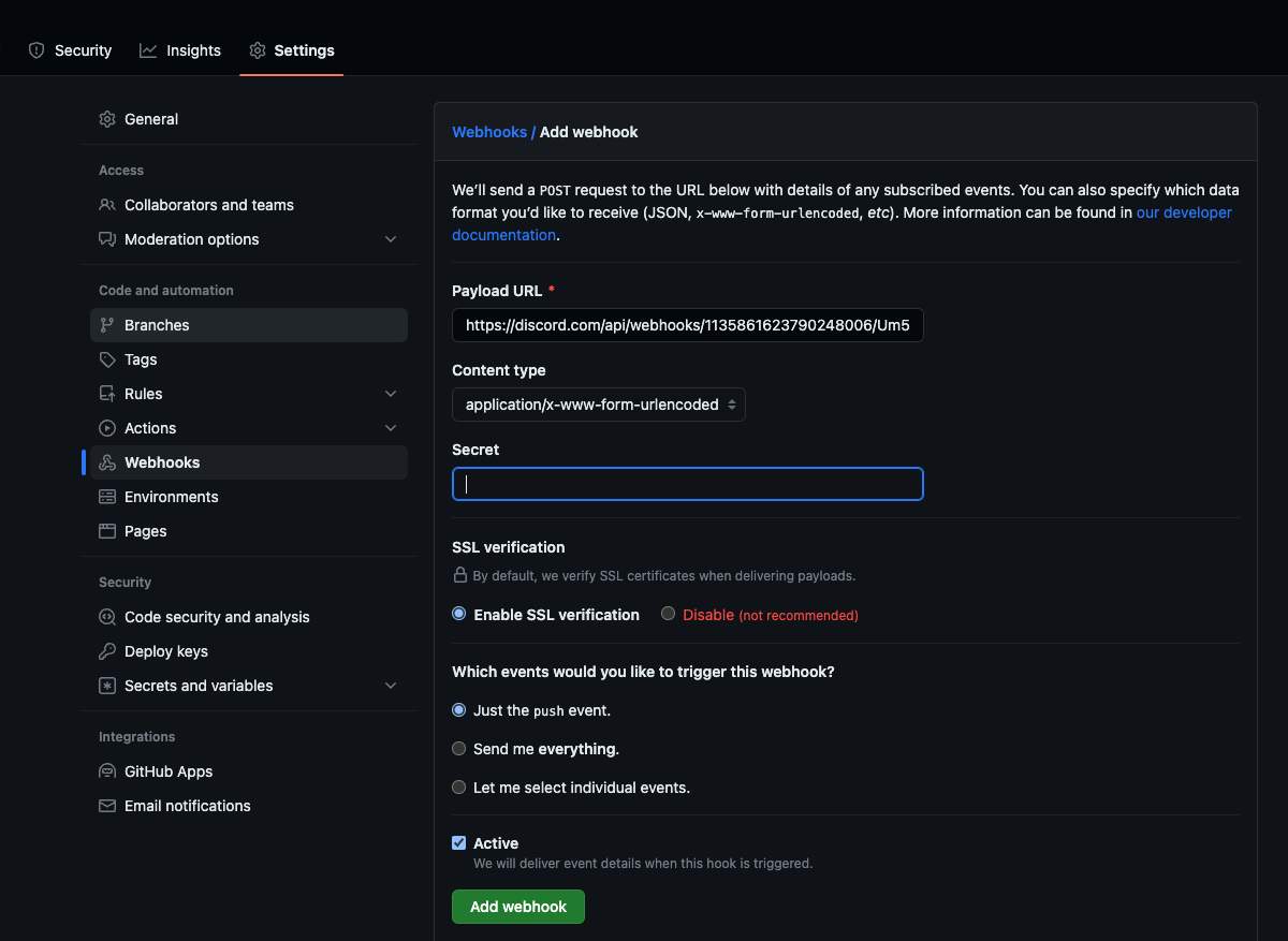 깃허브 디스코드 연동하기