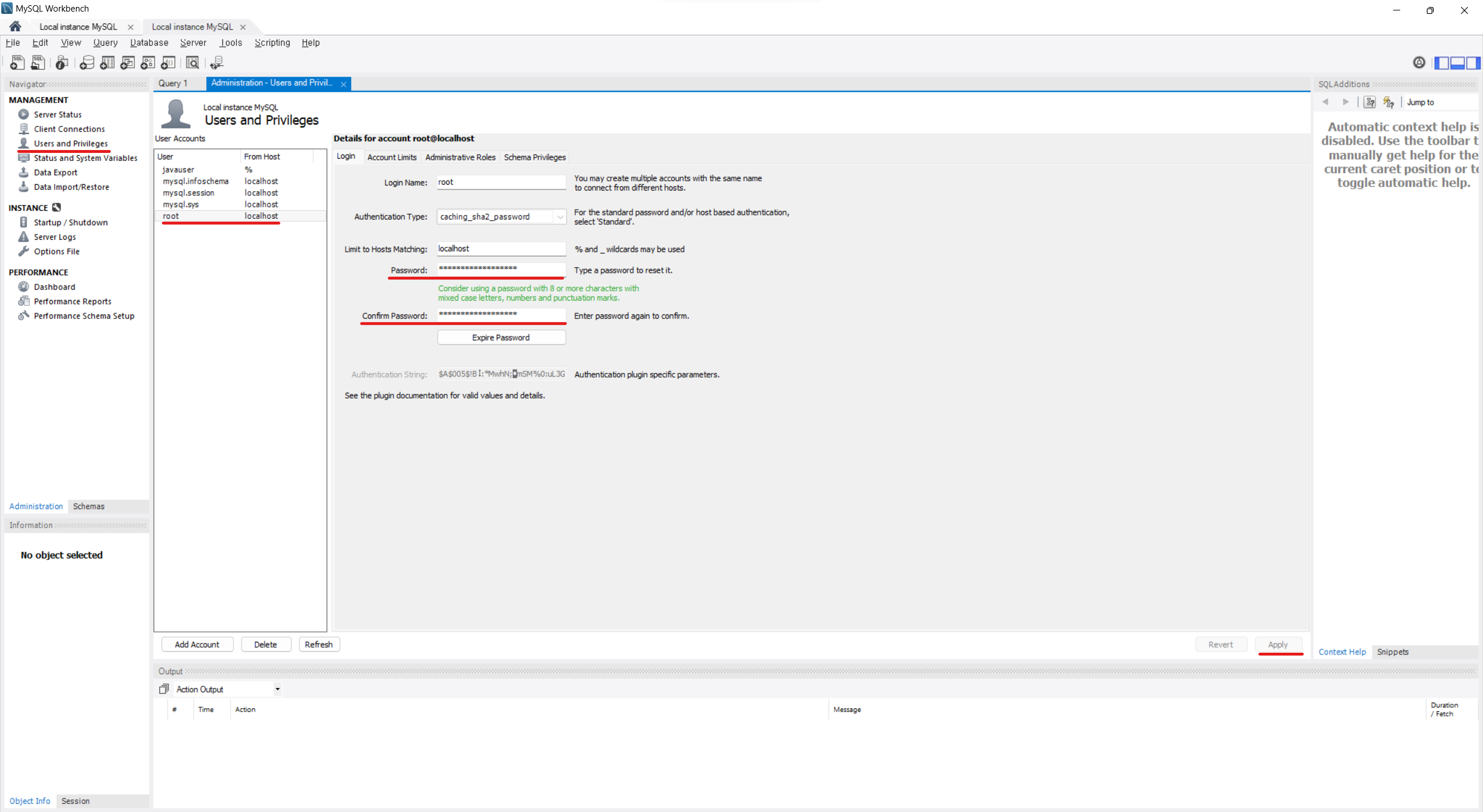 workbench password change