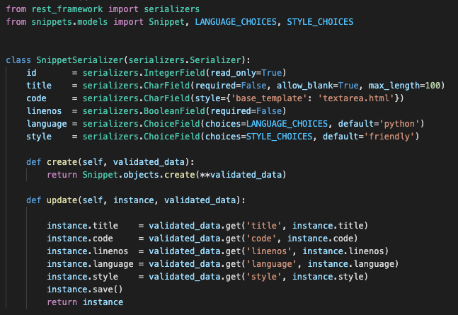 Django REST Framework : Tutorial1 - Serialization(1)