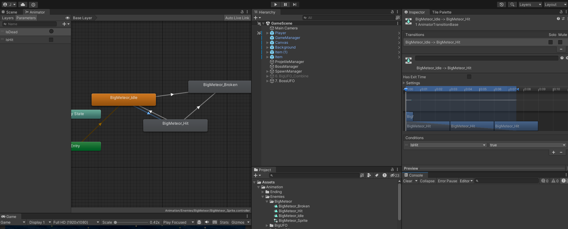 24.02.02 TIL - Unity : Animotor 컨트롤러와 Sprite를 활용한 운석 구현