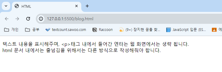 paragraph / br tag 화면표시 예시