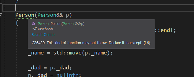 noexcept를 안 붙여서 Visual Studio가 화남