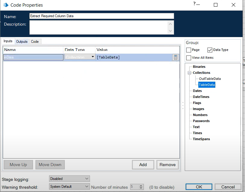 Blue Prism Custom Table Data Scrapping with Code stage